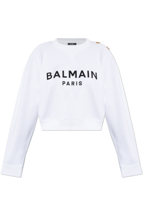 その他 BALMAIN FW25 3 BTN CREW NECK FLEECE LOGO (EF1JQ002BB02 EAB) Metallic flocked Balmain sweatshirt - Men | BALMAIN